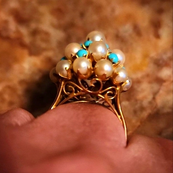 💚14k gold pearl turquoise ring 10 - Picture 3 of 4